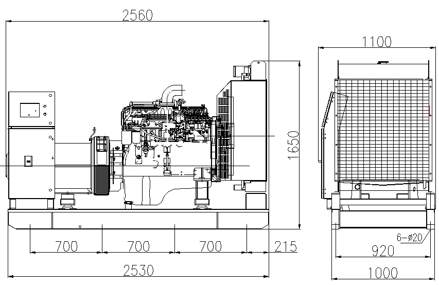 Conception de générateur diesel de type ouverte 200kva
